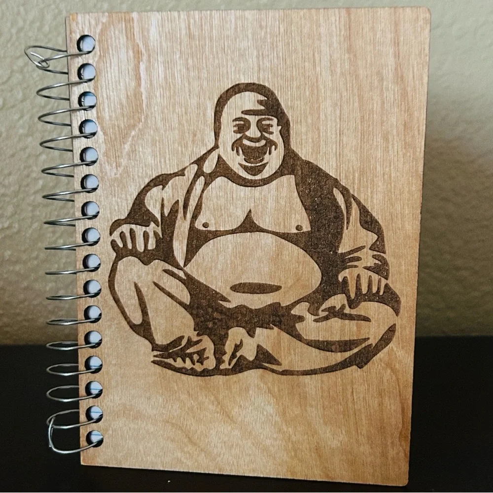 🪷 Laughing Buddha Artisan Handmade Wooden Notebook